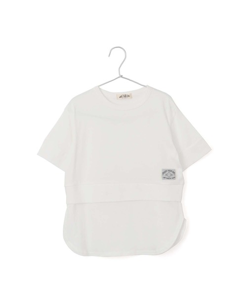 MAKE YOUR DAY（メイクユアデイ）の「レイヤード風サイドスリット半袖Tシャツ■80～140cm（Tシャツ/カットソー・キッズ・オフホワイト/サーモンピンク/ベージュ・100/120/110/80/90/130/140）」の2枚目の写真