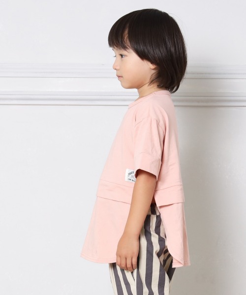 MAKE YOUR DAY（メイクユアデイ）の「レイヤード風サイドスリット半袖Tシャツ■80～140cm（Tシャツ/カットソー・キッズ・オフホワイト/サーモンピンク/ベージュ・100/120/110/80/90/130/140）」の10枚目の写真