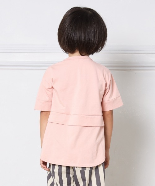 MAKE YOUR DAY（メイクユアデイ）の「レイヤード風サイドスリット半袖Tシャツ■80～140cm（Tシャツ/カットソー・キッズ・オフホワイト/サーモンピンク/ベージュ・100/120/110/80/90/130/140）」の6枚目の写真