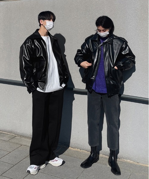 ASCLO(エジュクロ)の「ASCLO Over Fake Leather Jacket(ブルゾン・メンズ・ブラック・FREE)」の2枚目の写真