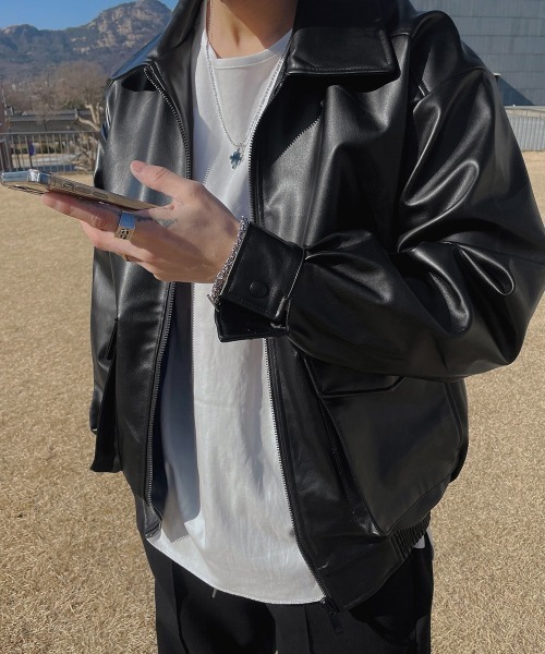 ASCLO(エジュクロ)の「ASCLO Over Fake Leather Jacket(ブルゾン・メンズ・ブラック・FREE)」の10枚目の写真