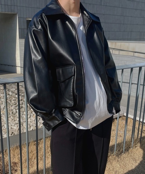 ASCLO(エジュクロ)の「ASCLO Over Fake Leather Jacket(ブルゾン・メンズ・ブラック・FREE)」の5枚目の写真