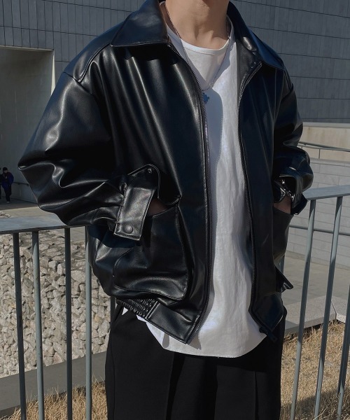 ASCLO(エジュクロ)の「ASCLO Over Fake Leather Jacket(ブルゾン・メンズ・ブラック・FREE)」の6枚目の写真