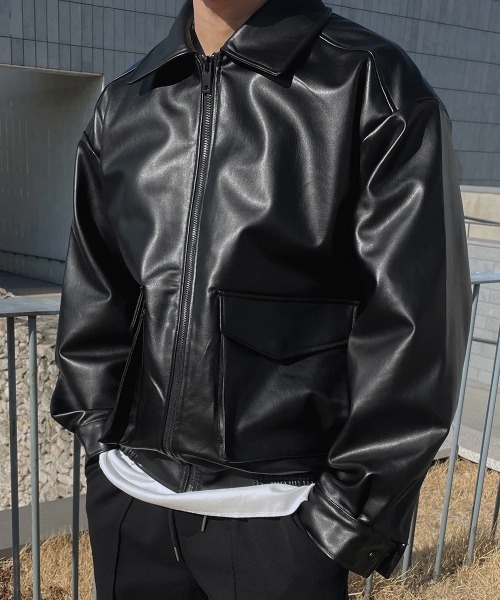 ASCLO(エジュクロ)の「ASCLO Over Fake Leather Jacket(ブルゾン・メンズ・ブラック・FREE)」の14枚目の写真