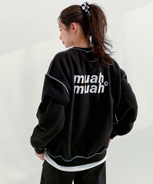 muahmuah(ムーアムーア)の「A'GEM/9 × .kom『muah muah/ムーアムーア』SIGNATURE LOGO LINE LOWER MTM/シグネチャー ロゴライン ロワー スウェットシャツ トレーナー(スウェット・レディース・カーキ/グレー/ブラック/アイボリー/インディゴブルー・FREE)」の3枚目の写真