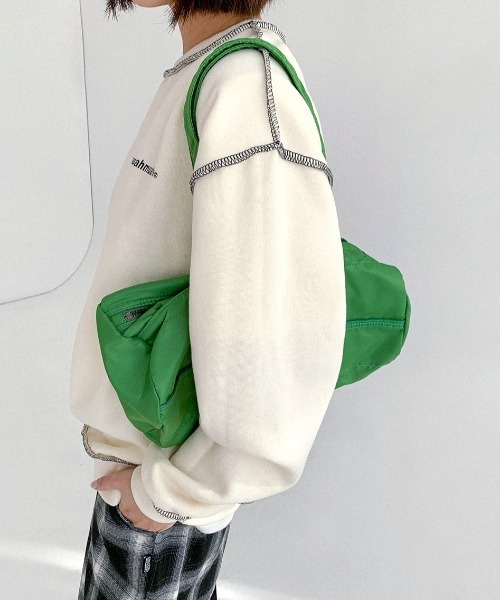 muahmuah(ムーアムーア)の「A'GEM/9 × .kom『muah muah/ムーアムーア』SIGNATURE LOGO LINE LOWER MTM/シグネチャー ロゴライン ロワー スウェットシャツ トレーナー(スウェット・レディース・カーキ/グレー/ブラック/アイボリー/インディゴブルー・FREE)」の8枚目の写真