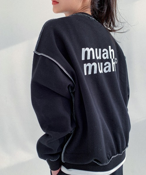muahmuah(ムーアムーア)の「A'GEM/9 × .kom『muah muah/ムーアムーア』SIGNATURE LOGO LINE LOWER MTM/シグネチャー ロゴライン ロワー スウェットシャツ トレーナー(スウェット・レディース・カーキ/グレー/ブラック/アイボリー/インディゴブルー・FREE)」の12枚目の写真