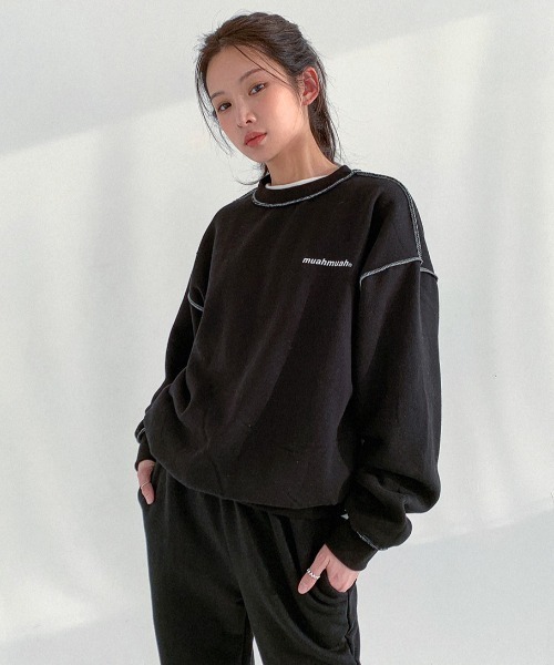 muahmuah(ムーアムーア)の「A'GEM/9 × .kom『muah muah/ムーアムーア』SIGNATURE LOGO LINE LOWER MTM/シグネチャー ロゴライン ロワー スウェットシャツ トレーナー(スウェット・レディース・カーキ/グレー/ブラック/アイボリー/インディゴブルー・FREE)」の15枚目の写真