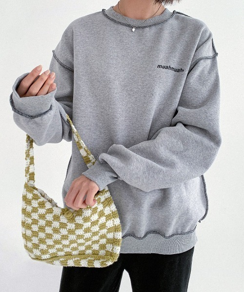 muahmuah(ムーアムーア)の「A'GEM/9 × .kom『muah muah/ムーアムーア』SIGNATURE LOGO LINE LOWER MTM/シグネチャー ロゴライン ロワー スウェットシャツ トレーナー(スウェット・レディース・カーキ/グレー/ブラック/アイボリー/インディゴブルー・FREE)」の19枚目の写真