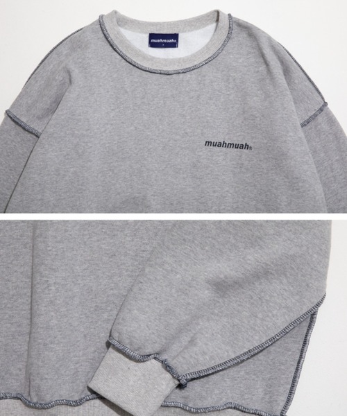 muahmuah(ムーアムーア)の「A'GEM/9 × .kom『muah muah/ムーアムーア』SIGNATURE LOGO LINE LOWER MTM/シグネチャー ロゴライン ロワー スウェットシャツ トレーナー(スウェット・レディース・カーキ/グレー/ブラック/アイボリー/インディゴブルー・FREE)」の6枚目の写真