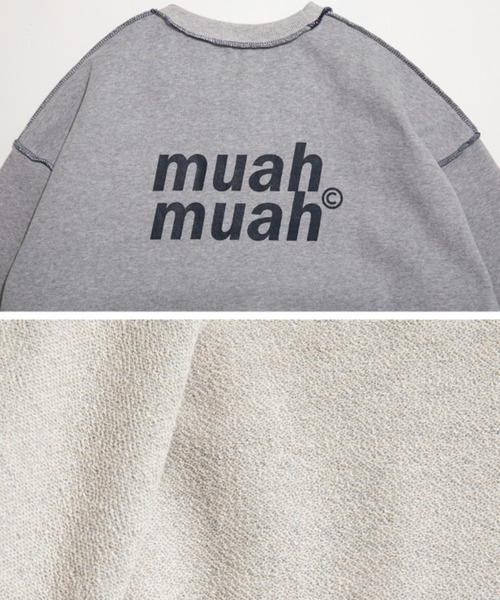 muahmuah(ムーアムーア)の「A'GEM/9 × .kom『muah muah/ムーアムーア』SIGNATURE LOGO LINE LOWER MTM/シグネチャー ロゴライン ロワー スウェットシャツ トレーナー(スウェット・レディース・カーキ/グレー/ブラック/アイボリー/インディゴブルー・FREE)」の7枚目の写真