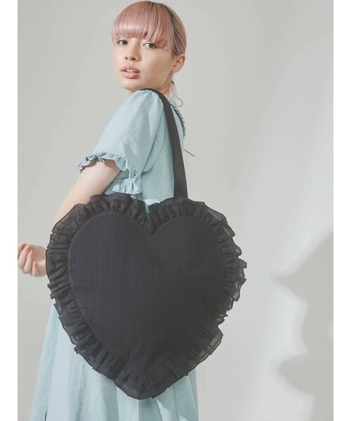 merry jenny（メリージェニー）の「ハートフリルトート（トートバッグ・レディース・ブラック/オフホワイト・FREE）」の3枚目の写真