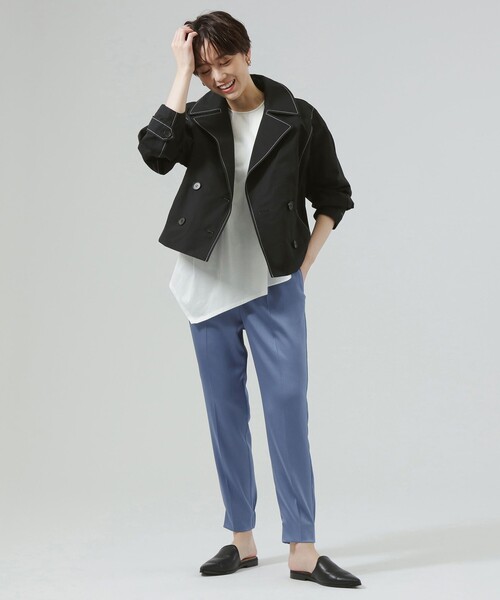 CAST:（キャストコロン）の「カジュアルショートブルゾン（トレンチコート・レディース・ベージュ/ベージュ系その他4/ブラック・M/S）」の8枚目の写真