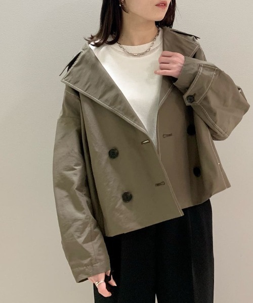 CAST:（キャストコロン）の「カジュアルショートブルゾン（トレンチコート・レディース・ベージュ/ベージュ系その他4/ブラック・M/S）」の3枚目の写真