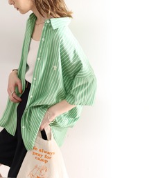 classicalelf | Happyストライプ！ワンポイント刺繍5分袖丈オーバーシャツ(シャツ/ブラウス)