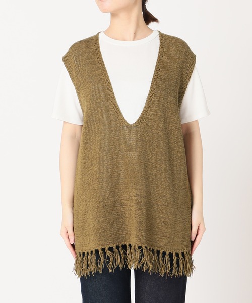 店内商品がすべてレジにて半額！！ SLOBE IENA（スローブイエナ）の「テープヤーンフリンジベスト トップス