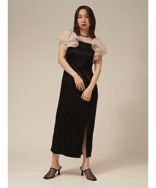 FRAY I.D（フレイアイディー）の「フリルスリーブコンビドレス（ワンピース・レディース・グリーン/ブラック/グレー・0/1/00）」の14枚目の写真