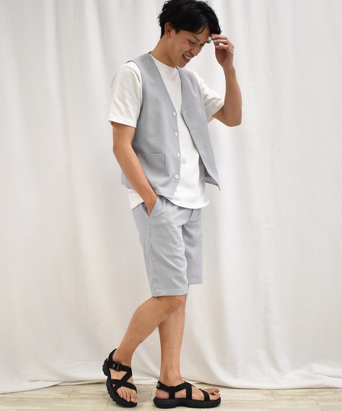 SPENDY'S Store（スペンディーズストア）の「ＣＯＯＬＭＡＸ（Ｒ）シアサッカーハーフパンツ（その他パンツ・メンズ・ネイビー/サックスブルー・LL/M/L）」の9枚目の写真