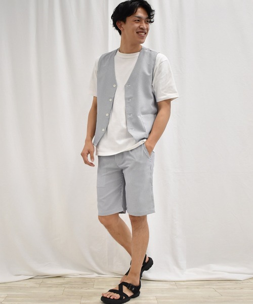 SPENDY'S Store（スペンディーズストア）の「ＣＯＯＬＭＡＸ（Ｒ）シアサッカーハーフパンツ（その他パンツ・メンズ・ネイビー/サックスブルー・LL/M/L）」の10枚目の写真