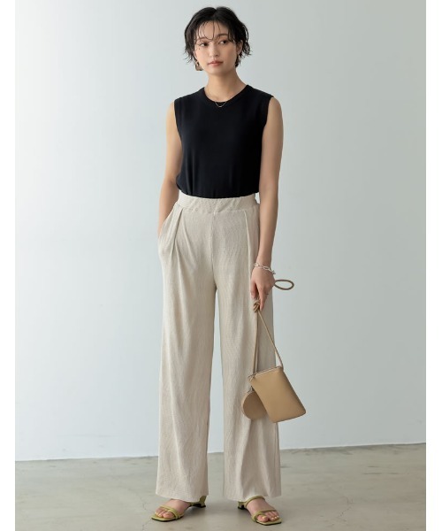 Re:EDIT（リエディ）の「楊柳プリーツウエストタックストレートパンツ（その他パンツ・レディース・オレンジ/ブルー/グレー系その他/アイボリー/ブラック/イエロー/グリーン・SHORT/MEDIUM/TALL/LARGE）」の8枚目の写真