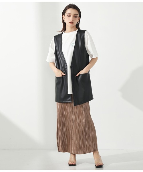 Settimissimo（セッティミッシモ）の「フェイクレザー切替ジレ（ベスト・レディース・ベージュ/ブラック・FREE）」の15枚目の写真