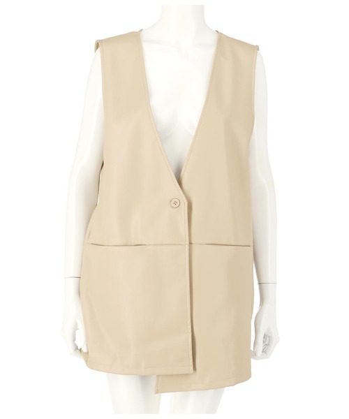 Settimissimo（セッティミッシモ）の「フェイクレザー切替ジレ（ベスト・レディース・ベージュ/ブラック・FREE）」の3枚目の写真