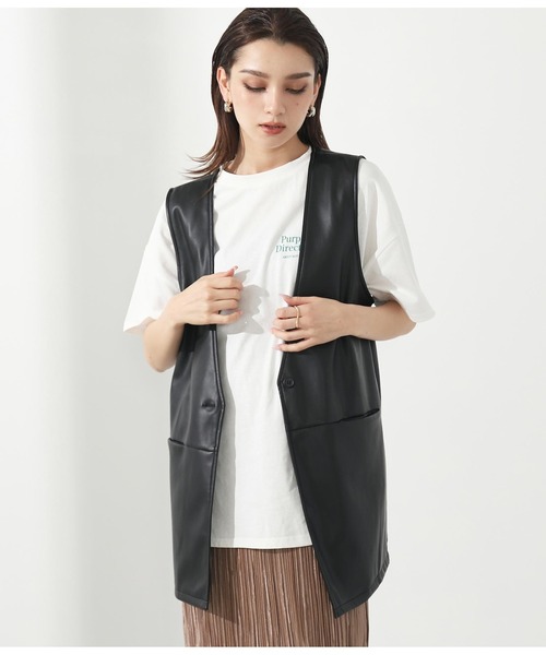 Settimissimo（セッティミッシモ）の「フェイクレザー切替ジレ（ベスト・レディース・ベージュ/ブラック・FREE）」の8枚目の写真