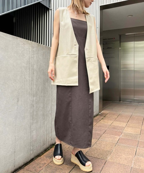 Settimissimo（セッティミッシモ）の「フェイクレザー切替ジレ（ベスト・レディース・ベージュ/ブラック・FREE）」の9枚目の写真