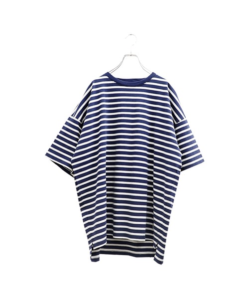 MinoriTY（マイノリティ）の「【MinoriTY】マルチボーダーオーバーサイズ半袖Tシャツ メンズ 春服 夏服 ビッグシルエット ルーズシルエット カットソー（Tシャツ/カットソー・メンズ・ネイビー×ホワイト/ベージュ/ブラック×グレー/ホワイト×ブラック・M/L）」の17枚目の写真