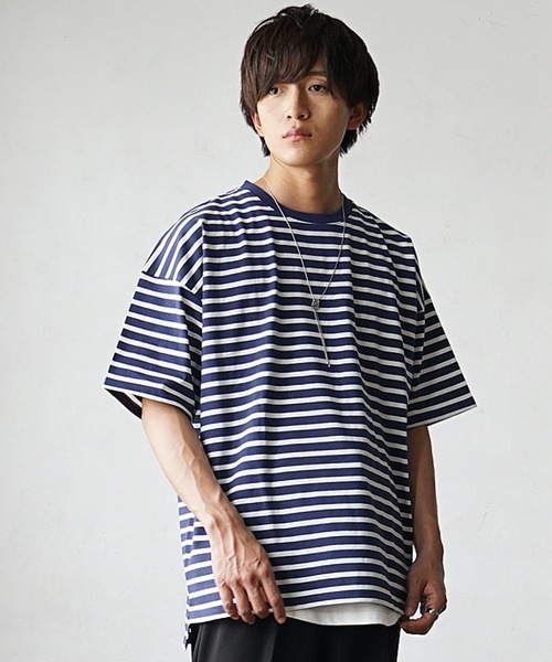MinoriTY】マルチボーダーオーバーサイズ半袖Tシャツ メンズ 春服 夏服