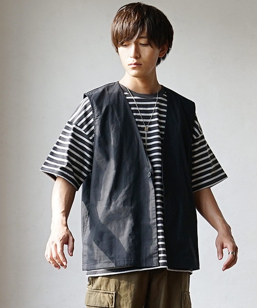 MinoriTY】マルチボーダーオーバーサイズ半袖Tシャツ メンズ 春服 夏服