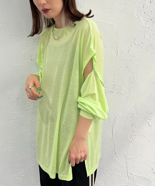 apres jour mignon（アプレジュールミニョン）の「2WAYスリーブトップス【ZOZOTOWN限定アイテム】（Tシャツ/カットソー・レディース・オレンジ/グリーン/ブラック/オフホワイト/ピンク・フリー/X-LARGE）」の4枚目の写真