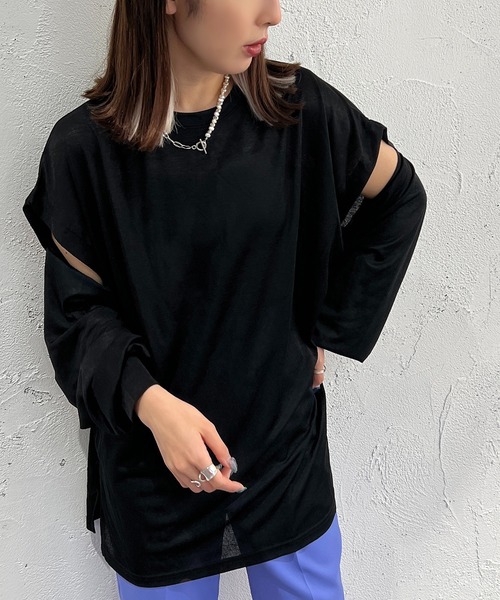 apres jour mignon（アプレジュールミニョン）の「2WAYスリーブトップス【ZOZOTOWN限定アイテム】（Tシャツ/カットソー・レディース・オレンジ/グリーン/ブラック/オフホワイト/ピンク・フリー/X-LARGE）」の12枚目の写真