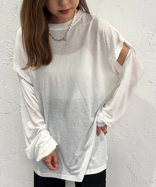 apres jour mignon（アプレジュールミニョン）の「2WAYスリーブトップス【ZOZOTOWN限定アイテム】（Tシャツ/カットソー・レディース・オレンジ/グリーン/ブラック/オフホワイト/ピンク・フリー/X-LARGE）」の6枚目の写真