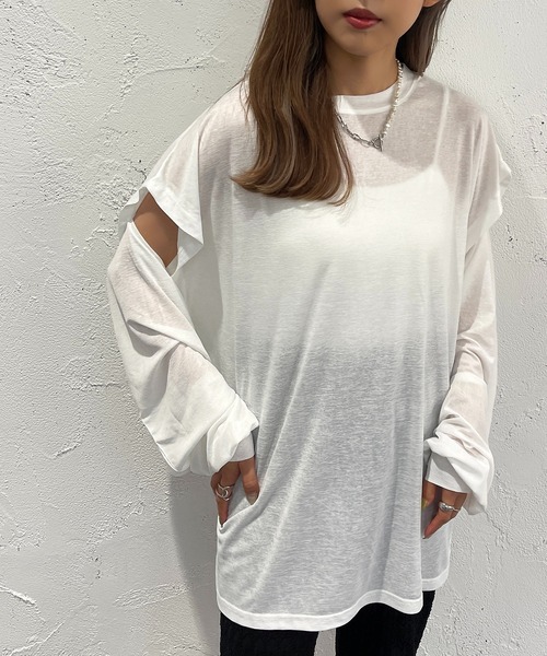 apres jour mignon（アプレジュールミニョン）の「2WAYスリーブトップス【ZOZOTOWN限定アイテム】（Tシャツ/カットソー・レディース・オレンジ/グリーン/ブラック/オフホワイト/ピンク・フリー/X-LARGE）」の7枚目の写真