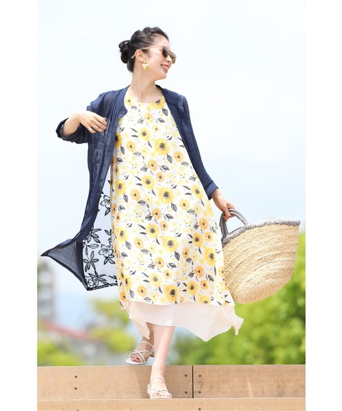 cawaii（カワイイ）の「一日中素敵なわたし涼ラフ 3点セット ワンピース/羽織り/ストール（ワンピース・レディース・ネイビー/ピンク・FREE）」の3枚目の写真