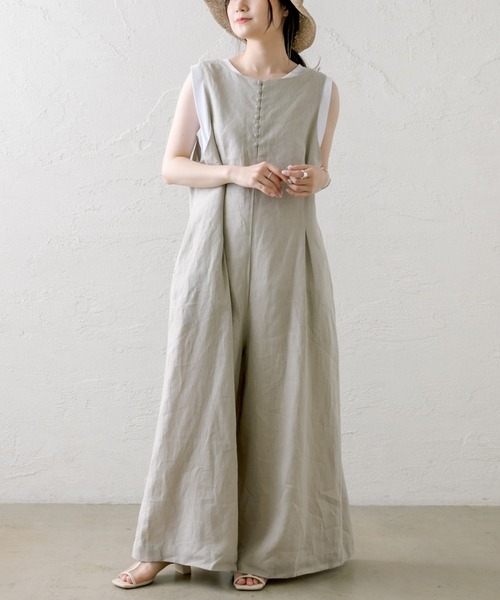 PUAL CE CIN（ピュアルセシン）の「麻キャンバス2WAYサロペット（サロペット/オーバーオール・レディース・ブラック/ナチュラル・FREE）」の2枚目の写真