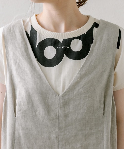 PUAL CE CIN（ピュアルセシン）の「麻キャンバス2WAYサロペット（サロペット/オーバーオール・レディース・ブラック/ナチュラル・FREE）」の6枚目の写真