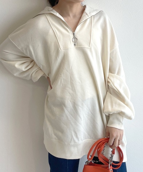 w closet(ダブルクローゼット)の「スウェット衿付きハーフZIPプルオーバー(スウェット・レディース・オフホワイト・FREE)」の1枚目の写真