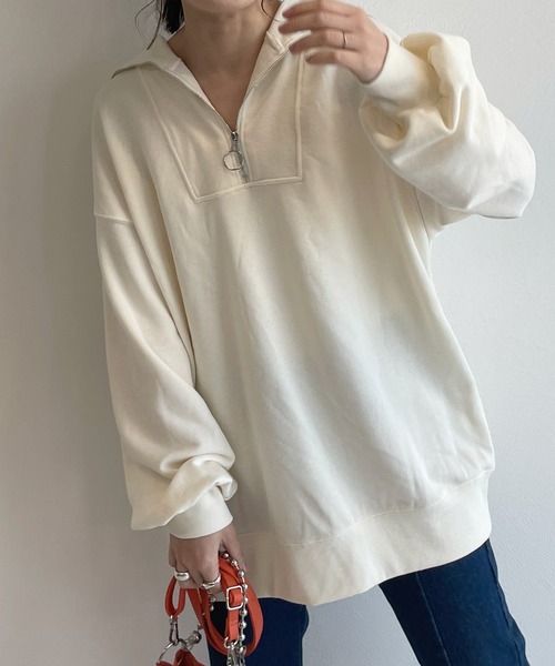 w closet(ダブルクローゼット)の「スウェット衿付きハーフZIPプルオーバー(スウェット・レディース・オフホワイト・FREE)」の3枚目の写真