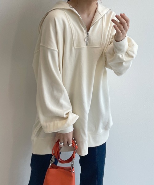 w closet(ダブルクローゼット)の「スウェット衿付きハーフZIPプルオーバー(スウェット・レディース・オフホワイト・FREE)」の6枚目の写真