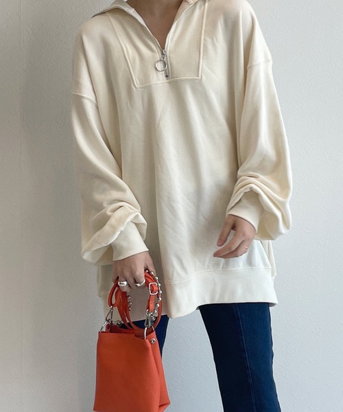 w closet(ダブルクローゼット)の「スウェット衿付きハーフZIPプルオーバー(スウェット・レディース・オフホワイト・FREE)」の7枚目の写真