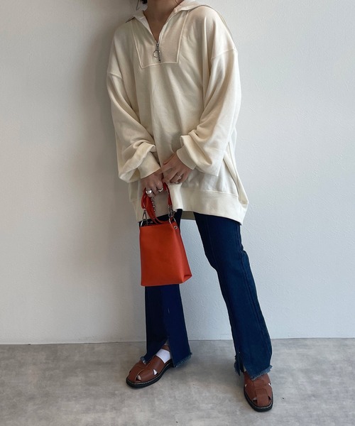 w closet(ダブルクローゼット)の「スウェット衿付きハーフZIPプルオーバー(スウェット・レディース・オフホワイト・FREE)」の8枚目の写真
