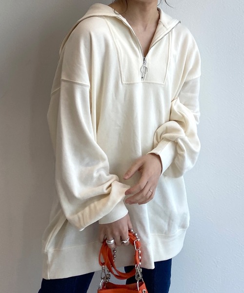 w closet(ダブルクローゼット)の「スウェット衿付きハーフZIPプルオーバー(スウェット・レディース・オフホワイト・FREE)」の11枚目の写真