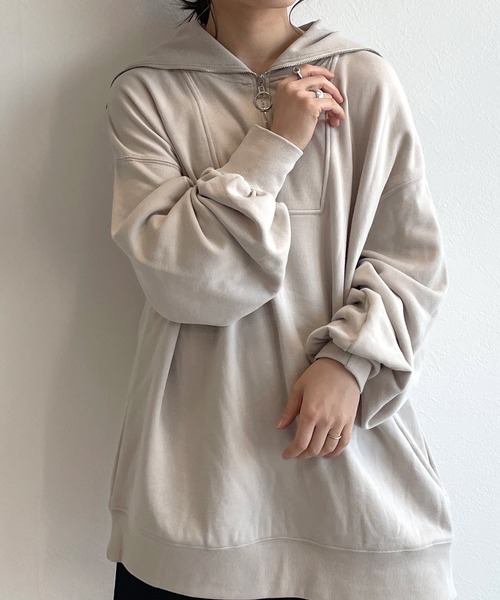w closet(ダブルクローゼット)の「スウェット衿付きハーフZIPプルオーバー(スウェット・レディース・オフホワイト・FREE)」の14枚目の写真