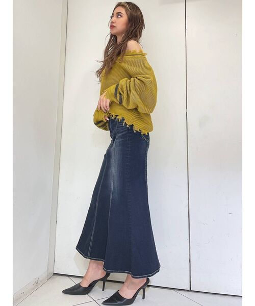 GYDA（ジェイダ）の「チルデンVネックグラインダー ニットトップス（ニット/セーター・レディース・ブラック/オフホワイト/マスタード・FREE）」の12枚目の写真