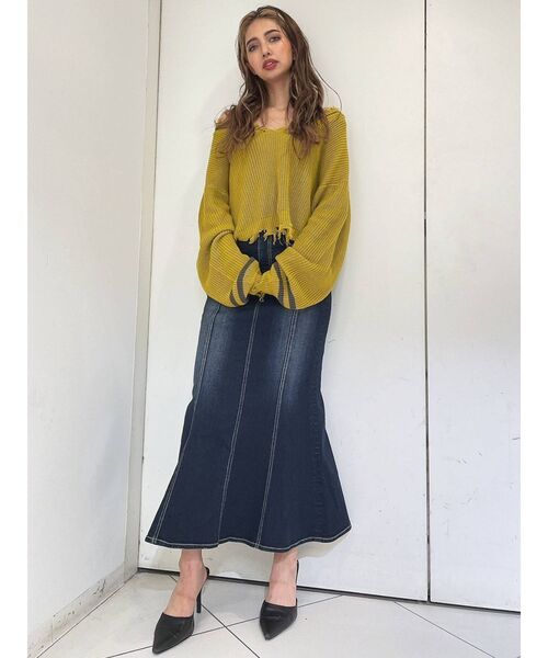 GYDA（ジェイダ）の「チルデンVネックグラインダー ニットトップス（ニット/セーター・レディース・ブラック/オフホワイト/マスタード・FREE）」の21枚目の写真