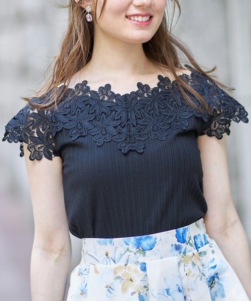 tシャツ フラワーレースリブトップス レディース rps｜フラワーレース袖リブTシャツ | Rakuten Fashion(楽天