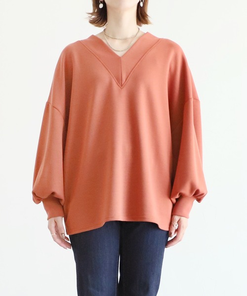 reca(レカ)の「Vネックボリュームスリーブトップス(Tシャツ/カットソー・レディース・ブラック/グレイッシュベージュ/テラコッタ・M)」の9枚目の写真