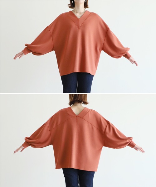 reca(レカ)の「Vネックボリュームスリーブトップス(Tシャツ/カットソー・レディース・ブラック/グレイッシュベージュ/テラコッタ・M)」の12枚目の写真